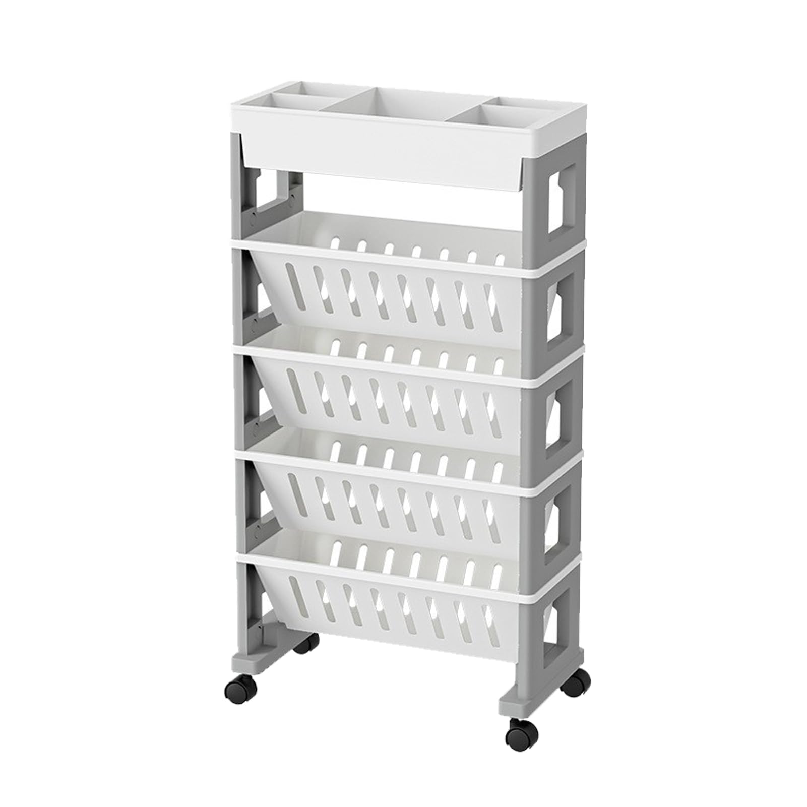TUOYIBO Mobile Bookshelf Rolling cart 5-Tier Plastic Mobile Bookshelf with Wheels Utility Storage cart for Office, Dorm, Classroom,Library, Living Room,Gray,4 Tier