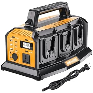 2-in-1 Portable Inverter Charger, 1200W Pure Sine Wave Inverter & 6A Rapid Charger for DeWalt 20V Battery, 6-Port DC to AC 120V Converter, 3 USB-A + 3 USB-C, 300lm LED Light for RV Camp Off-Grid