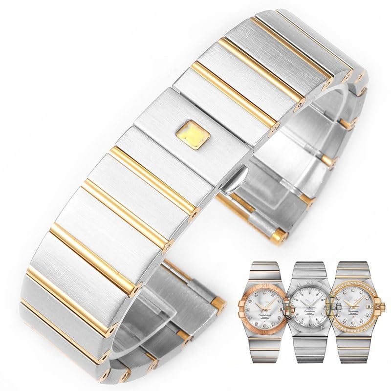 Bracelet montre acier Omega Constellation Double Eagle 25mm argent or