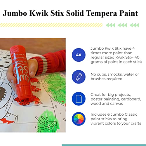 The Pencil Grip Kwik Stix Tempera Paints, Jumbo Tempera Paint Pens, 4 Times More Paint, Super Quick Drying, 6 Classic Colors- Tpg-646 #TOP3