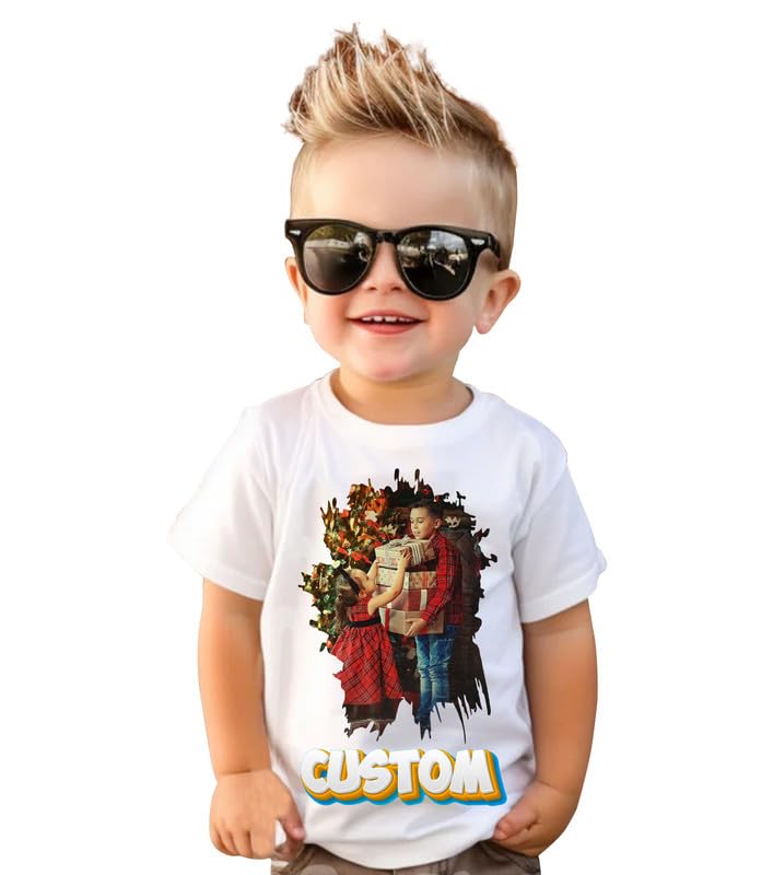 Customized Photo Printed Tshirt Polyester X-MAS Gift for Couple, Friend and Family Merry Christmas Half Sleeve for Santa Claus, hat, Kids, Adultss (90)