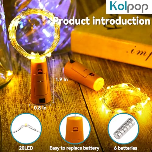 kolpop 18 Stück LED Lichterkette mit Batterie, 2M 20LED Mini Lichterkette für Außen/Innen Deko Flaschenlichter DIY, Party, Hochzeit, Weihnachten - Warmweiß