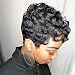 Yviann Short Wavy Synthetic Hair Wigs Pixie Cut Wigs for Black Women Short Black Cute Pixie Wigs 1B Color