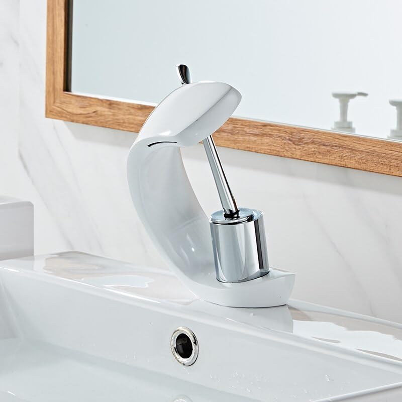 Robinet de salle de bain blanc et chrome mitigeur eau chaude et froide pour vasque de toilette