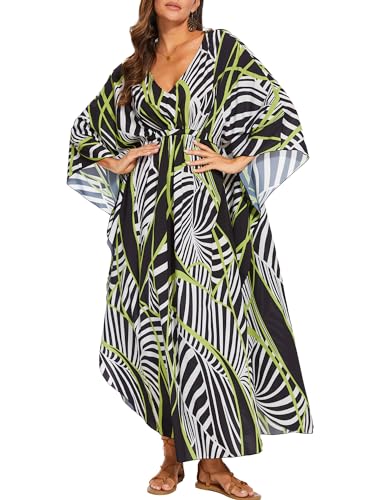 Image of Moss Rose Kaftan Dresses for Women V Neck Summer Swimsuit Cover up Caftan Maxi Beach Dresses