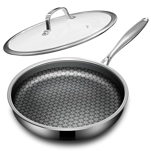 Image of KURRUNGIE Non Stick Frying Pans with lid, 10 inch Hybrid Frying Pans Nonstick, non stick Stainless Steel Skillets, Dishwasher and Oven-Safe, nonStick Cookware, Induction Compatible Cooking Pan
