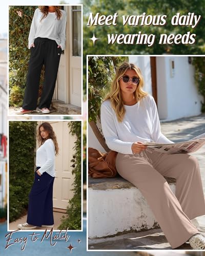 Neer 3 Pack Women's Plus Size Pants, Wide Leg Lounge Loose Sweatpants High Waist Drawstring Cotton Yoga Pants with Pockets2