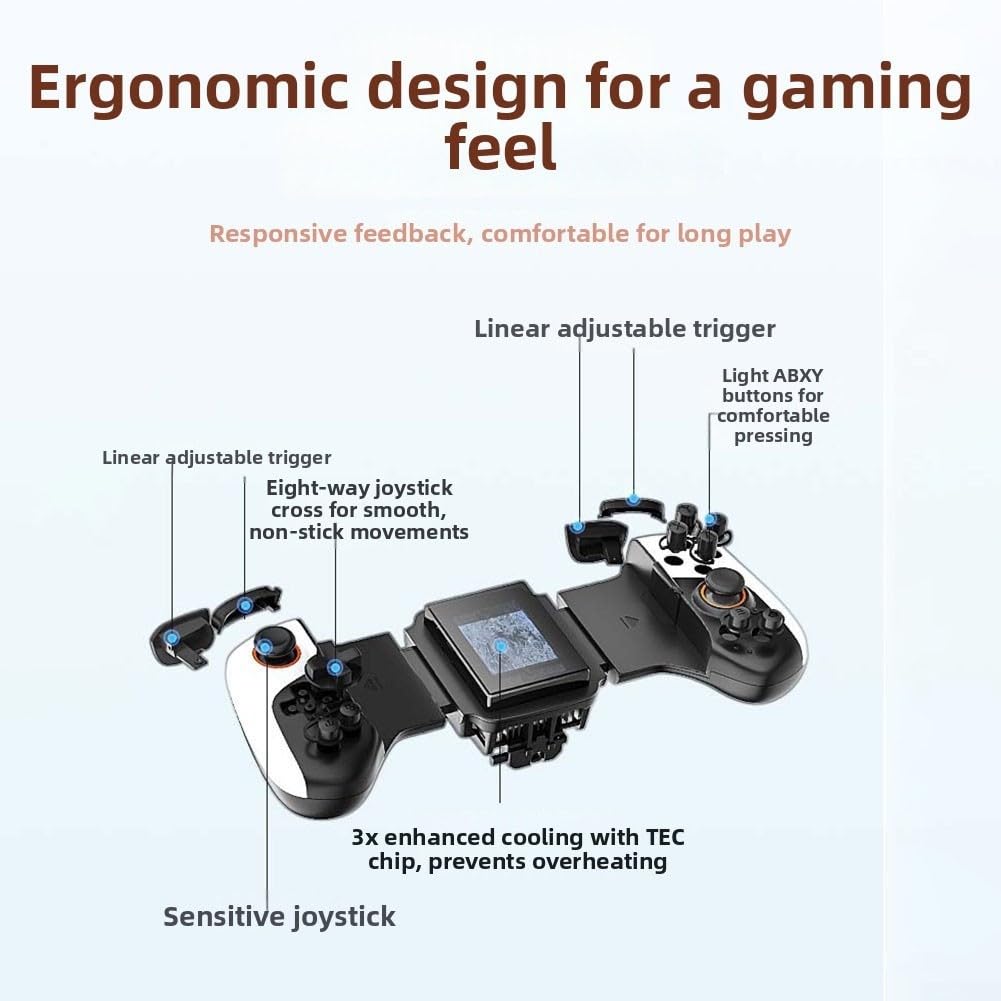 Controller da gioco mobile cablato con ventola di raffreddamento a semiconduttore, gamepad ergonomici con joystick per smartphone da 136-184 mm, USB-C-and-Play