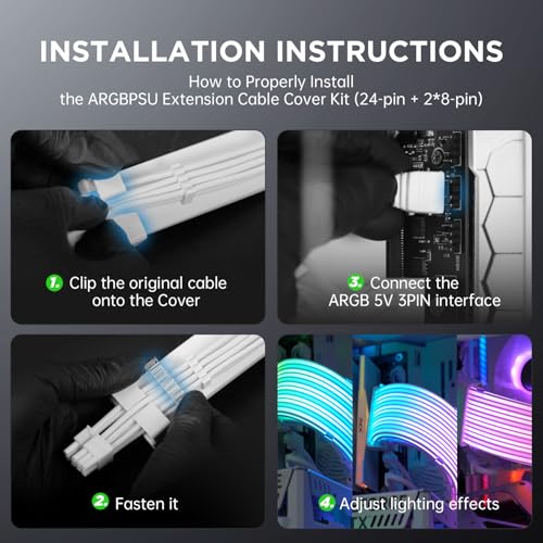 Image of AsiaHorse Aurora Addressable RGB Power Extension Cable Kit for Motherboard and GPU PC Cables, 5V 3Pin ARGB Sync, Fit for 12+4-Pin /8pin /24pin Cables (White)