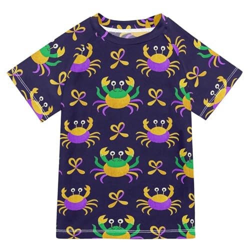 Carnival Mardi Gras Crab Green Purple Gold Short Sleeve Bathing Suit Kids Swimsuits for Little Girls Girl Swim Rashguard for 3-12 Years trajes de bano para nina
