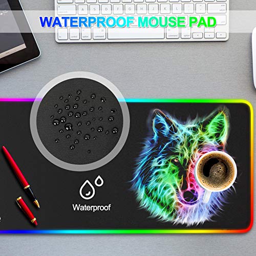 Rgb Gaming Mouse Pad - 14 Light Modes Extended Computer Keyboard Mat, Anime Led Mouse Pad Large，High-Performance Mouse Pad Optimized For Gamer 31.5 X 12In (Wolf Mouse Pad) #TOP4