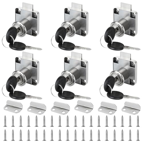 MUXHEL Lot de 6 Serrures d'Armoire de 20 mm - Pour Meubles, Tiroirs et Armoires - Avec Clé, à Visser
