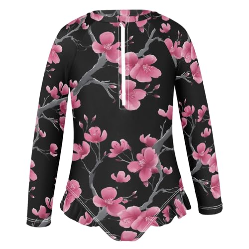 ALAZA Toddler Swimsuit Girl Bathing Suit Swimwear Rash Guard Plum Blossom Pink Long Sleeve 3T2