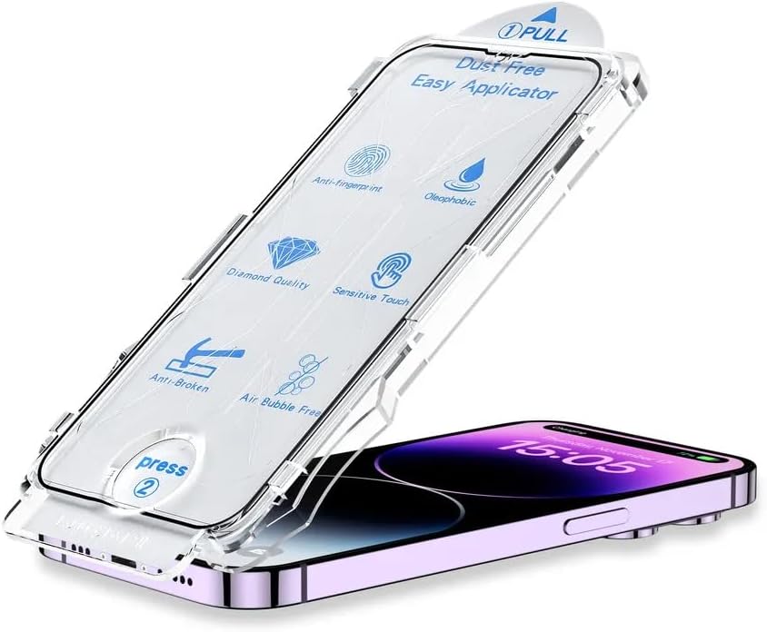 Miniatura 1 de Protector de pantalla de vidrio templado antiarañazos con kit de fácil instalación para iPhone 14 Pro  Protector de pantalla totalmente transparente