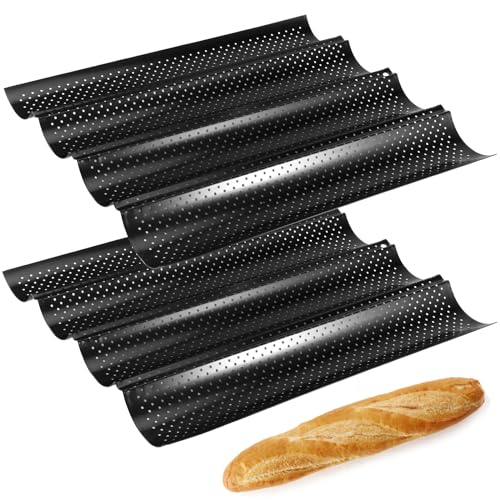 YIXNSW 2 Stück Mulden Baguette Backform, 38 x 33 cm Baguette Backblech, Brötchen Backform Antihaft Baguetteform, zum Backen 4 Baguettes, Backen von Brot (Schwarz)