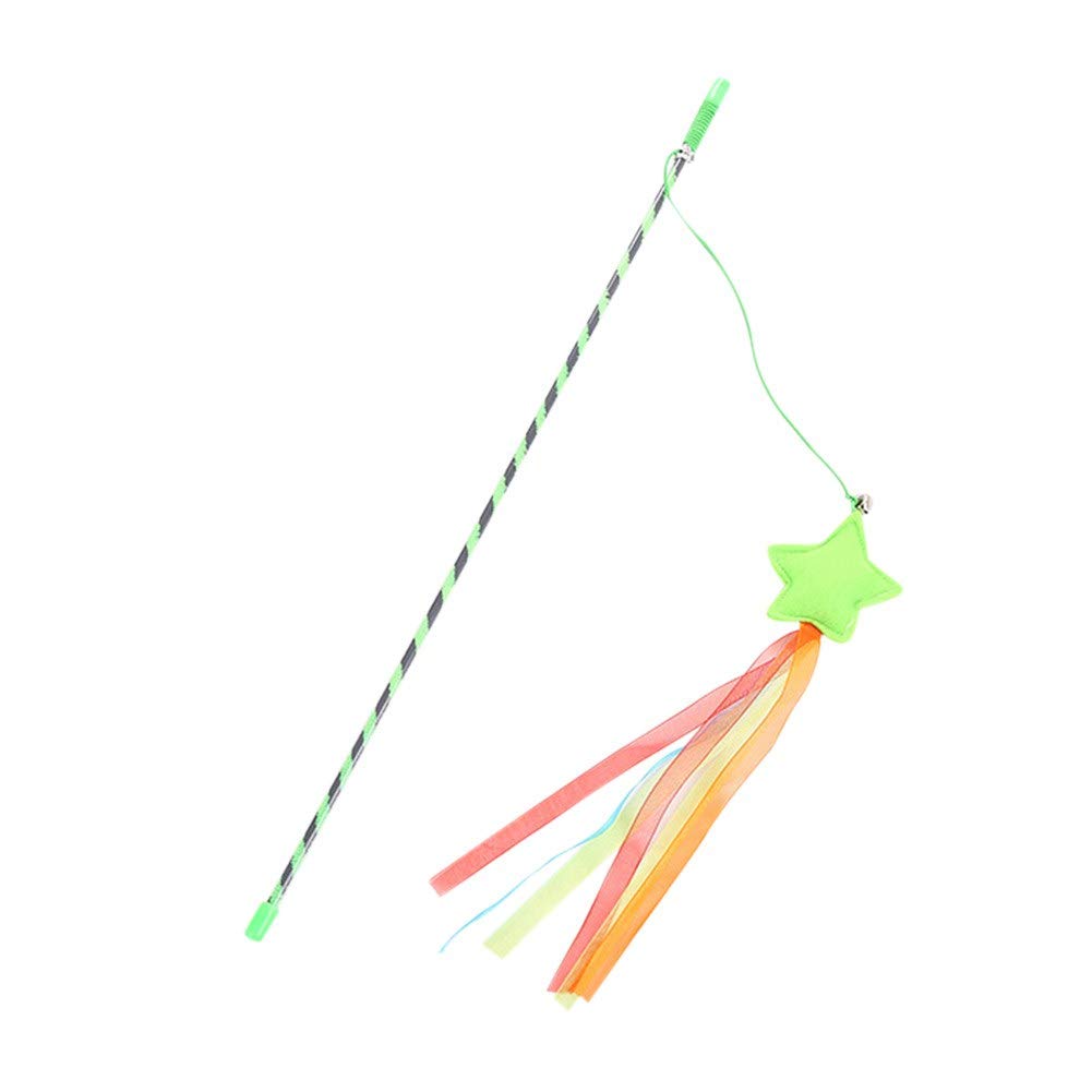 Cat Teaser Wand Toy With Bell, Interactive Pet Fishing Rod Plush Star Attachment With Colorful Ribbon For Kitten