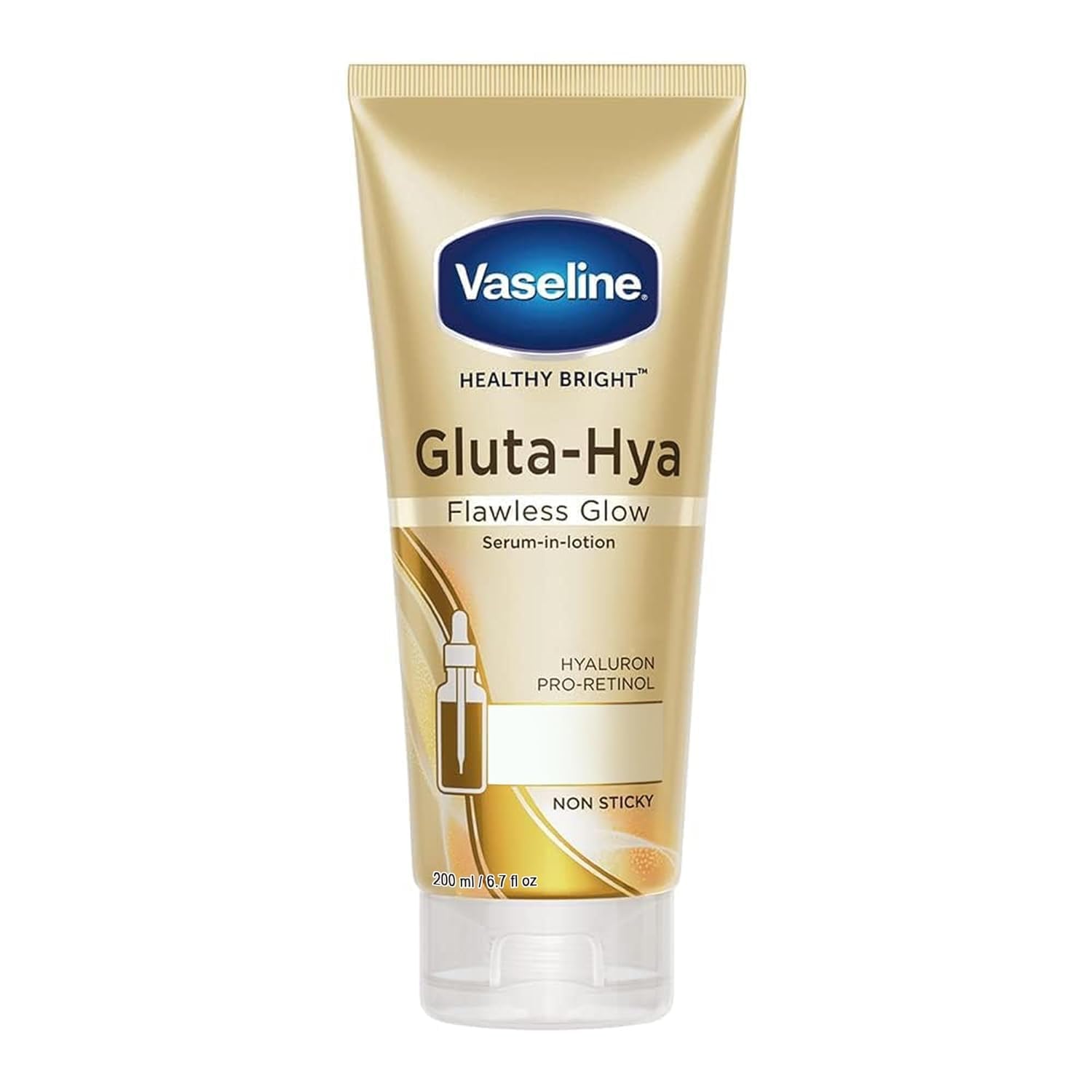Vaseline Gluta-Hya Flawless Glow Lotion for Face & Body | Gives Brighter Skin | Glutathione & Pro-Retinol Infused Moisturizer, 200ml