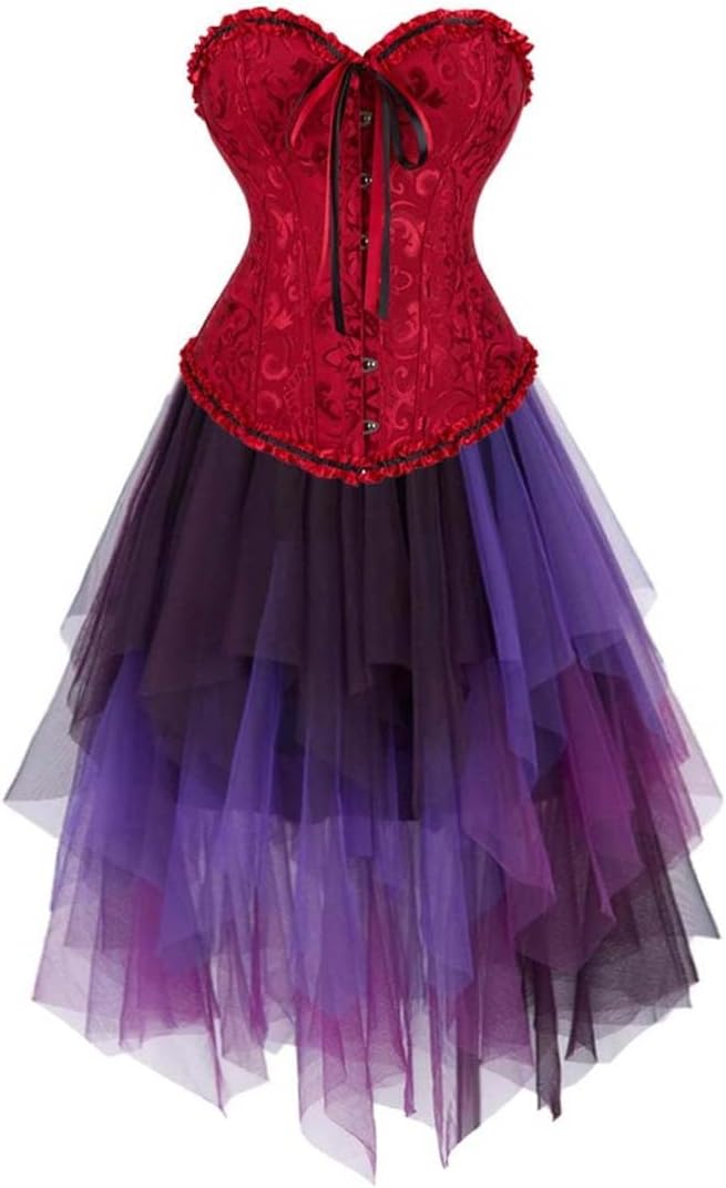 Jutrisujo Corset Dress Top Bustier for Women Lace up Brocade Classic Floral Plus Size halloween costumes