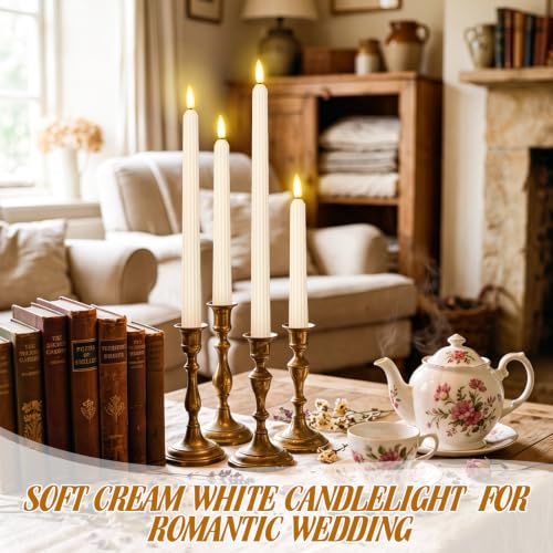 Image of Rossesay 24 Pcs Flameless LED Taper Candles Battery Operated Candle Flameless Candlesticks Flickering for Christmas Church Wedding Indoor Decoration (Roman Column,8.5 inch,9.65 inch,10.8 inch,12.8 inch,Ivory White)