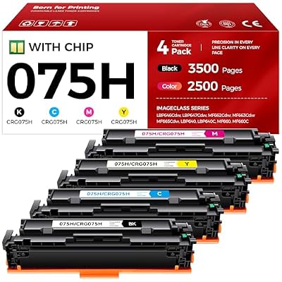 075H Toner Cartridge Set 4-Pack High Yield with Chip Replacement for Canon 075H 075 Toner Work for Color imageCLASS MF662Cdw MF663Cdw MF665Cdw LBP646Cdw LBP647Cdw LBP640 MF660 Printer Ink Black Color