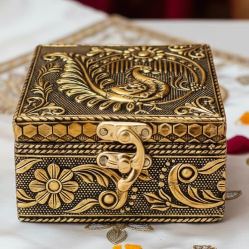Image of Trendifly Wooden Oxidised Jewellery Organiser Storage Box Small For Women | Wood Jewel Necklace Earrings Ring Multipurpose Storage Organizer Box | Wedding Anniversary Pooja Return Gift Favors