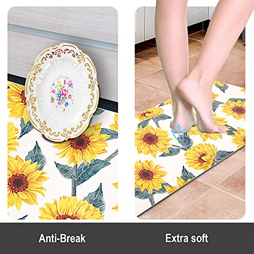 Rosielily Sunflower Kitchen Rugs And Mats Sets Of 2 Anti Fatigue Floor Mat Waterproof Pvc Leather Non Slip Kitchen Mats For Floor Doormat For Kitchen Comfort Standing Mats Area Rugs Carpet Decor #TOP1