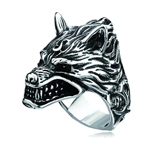 Bagues Fenrir Wolf pour Hommes, anneau gravé en acier inoxydable vintage