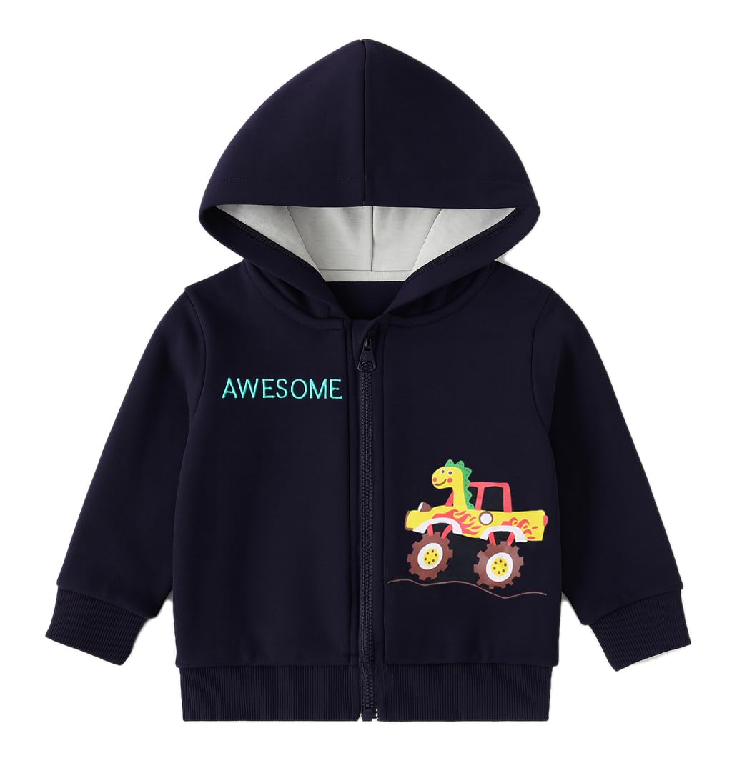 Bold N Elegant Kids Winter Warm Fleece Awesome Dinosaur Print Front Open Zipper Hoodie Sweatshirt for Infant Toddler Baby Boys & Girls-image-25