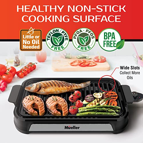 Mueller Ultra Gourmet Electric Grill, Smokeless Indoor Grill, Removable Nonstick Grill Plate, With Adjustable Temperature, 120V #TOP2