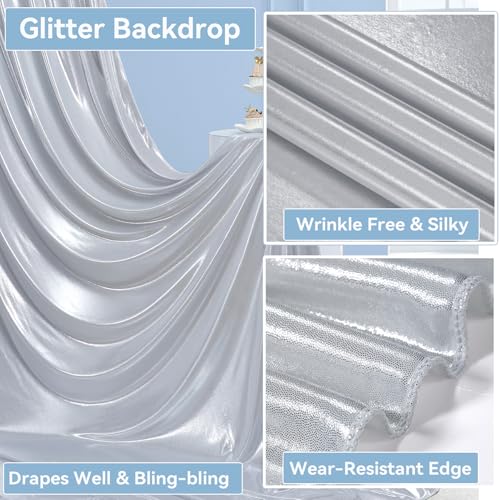 Image of 40x10 ft Wrinkle Free Silver Sequin Backdrop Curtain for Parties,Thick Not Fall Glitter Wedding Drapes Backdrop,4 Panels 5x10ft Shimmer Photo Wall Back Drop Cloth for Birthday Photography Background