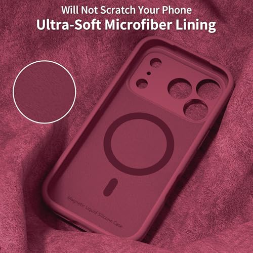 OAOA Magnetic Engraved Case Compatible with iPhone 17 Pro Case, Compatible with Magsafe, Camera All-Round Protection, Slim Liquid Silicone Phone Case for Women Girls, Wine Red Flower by OAOA - Image 5