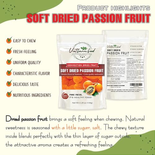 SOFT DRIED PASSION FRUIT 5.29oz (150g) VIETFARMFOOD: Convection dried fruit with a little sugar, salt, natural sweetness, soft when chewed. Suitable for snack, topping, healthy desserts for all ages - Thumbnail 3