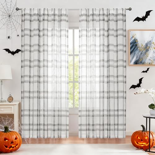 Randall Black Geometric Check Rod Pocket Curtains,Panels,63",Bedroom