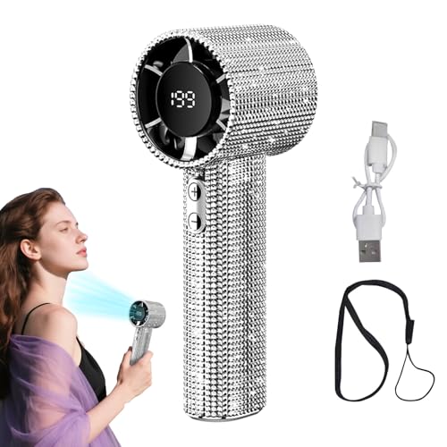 Ventilateur portable de cou à affichage numérique avec 199 vitesses réglables et strass - 2