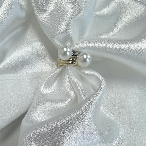 Image of Shell Pearl Ball Silk Scarf Ring Brooch for Women Dainty Circle Layer Shawl Scarves Buckle Wrap Clasp Clip Rings Size 7 Brooches Fashion Dress Accessories Wedding Holiday Jewelry