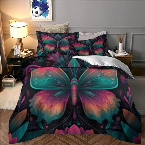 Housse de Couette Papillon 3D 135x200 Parure de Lit Single Microfibre - 6