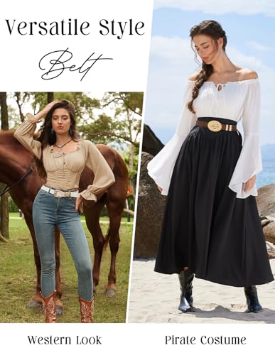 Scarlet Darkness Womens Western Belt for Jeans 2 Gold Buckles PU Leather Renaissance Accessories3