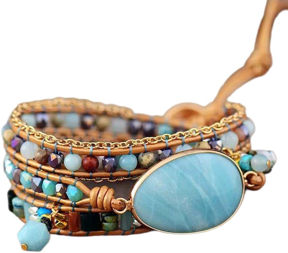 ZOSOJONA Women Wrap Bracelet Boho Natural Jasper Crystal Stone Beads Strand Bracelets