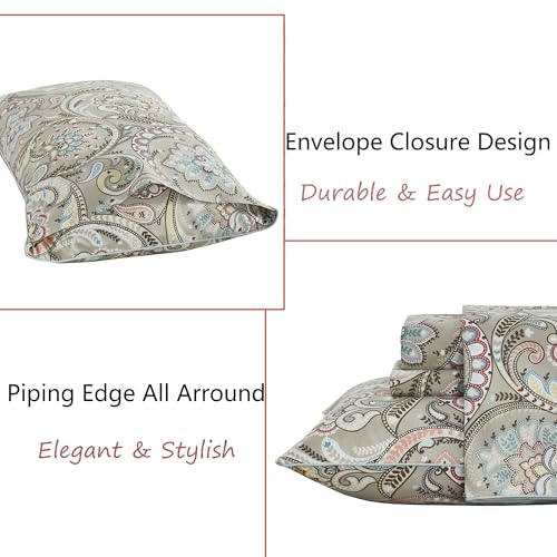 Image of FADFAY Paisley Sheets Set Twin XL Boho Paisley College Bedding Luxurious Bohemian Damask Dorm Bedding 100% Egyptian Cotton 800 Thread Count Deep Pocket Fitted Sheet 4Pcs, Twin XL Size