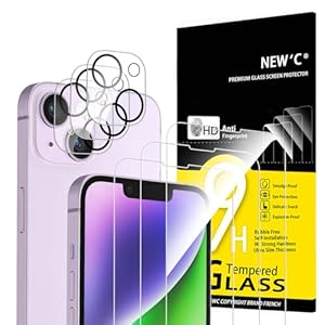 NEW'C 3 x Screen Protector voor iPhone 14 (6,1 inch) en 3 x Camera Lens Protector - Gehard Glass Schermbeschermer - Luchtbelvrij - Ultrabestendig - 9H hardheidsglas