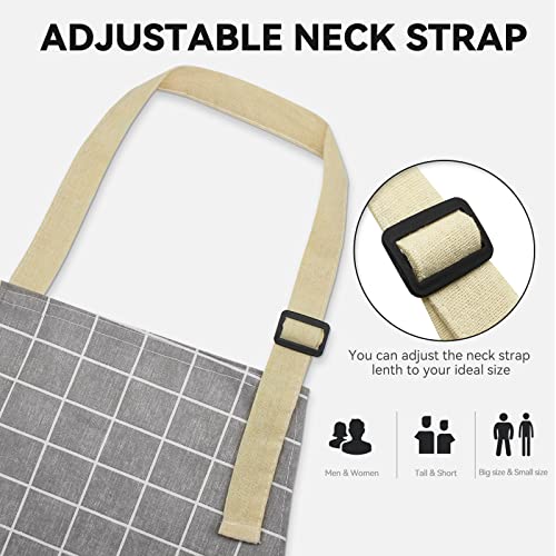 Riqiaqia 2 Pieces Aprons For Women With Pockets, Cotton Linen Waterproof Kitchen Cooking Aprons, Chef Apronfor Men Women With Adjustable Neck Strap And Long Ties(Grey/Green) #TOP2