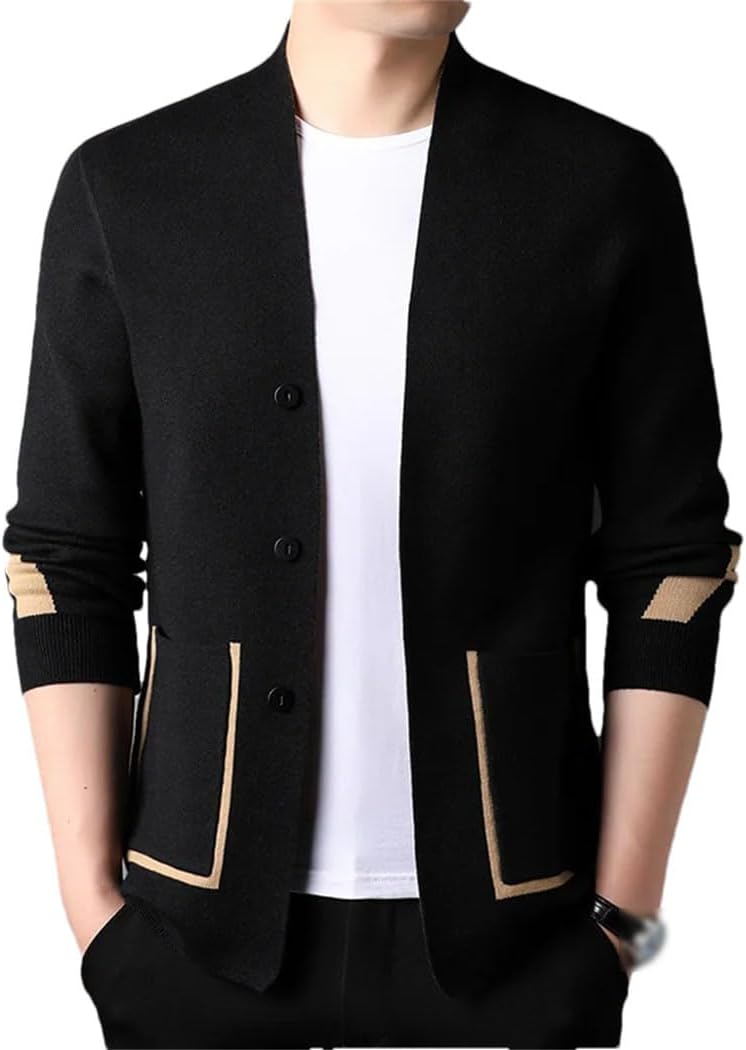 Men's Spring Knit Cardigan Sweater Long Sleeve V-Neck Button Casual Coat with Pockets
