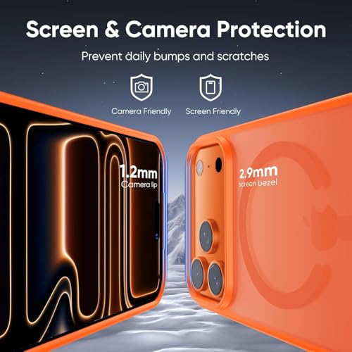 Image of Elzzi Magnetic for iPhone 17 Pro Max Case (Compatible with MagSafe) Slim Translucent Matte Shockproof with Anti-Fingerprint Phone Case, Cosmic Orange