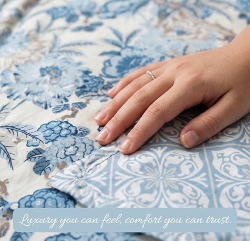 Image of BSB HOME Cotton Dohar for Single Bed, Lightweight AC Dohar Blanket, Soft Breathable Fabric, All-Season Comfort, Easy Care - 58 x 88 Inches (147 x 224 cm) (Powder Blue Bloom)