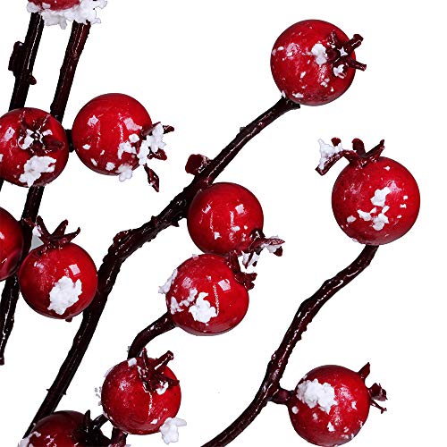 4 Pack Snowy Red Berry Picks Artificial Berry Spray Christmas Berry Stems Red Berry Twig Branches For Christmas Holiday Winter Floral Arrangement Centerpiece Seasonal Decoration 18.1" Tall #TOP2