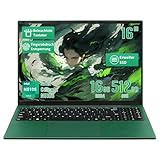 LONGEVINCE 16 Inch Laptop, Celeron N5105 Processor (up to 2.9 GHz), 16G DDR4, 1920 x 1200 IPS, Illuminated Keyboard, Number Keypad, Fingerprint Recognition, BT4.2, Win11, Office Pro (Green, 16+512G