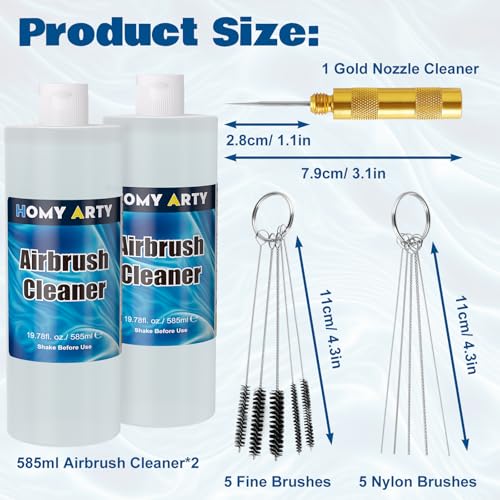 Image of HOMY ARTY Airbrush Cleaner Kit 39.56 fl oz - with Nozzle Cleaner & Cleaning Brushes, Airbrush Cleaning Kit for Water-Based Acrylic Airbrush Paint, Art Tools, Brushes & Airbrushes