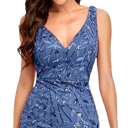 Robe à paillettes sans manches maxi longue col V robe de soirée haute split