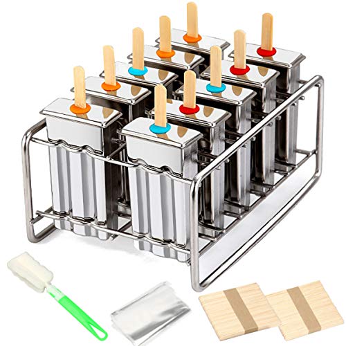 304 Stainless Steel Metal Popsicle Molds 10 PCS – Commercial Ice Pop Maker with Lid & Stick Holder, 85g Capacity for Ice Cream