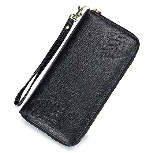 Su.B Carteras de Mujer Billetera de Cuero Genuino de Gran Capacidad RFID Bloqueo Genuino con Bolsillo con Cremallera - Negro